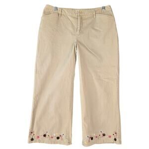 Christopher Banks Tan Khaki Crop Pants Stretch Preppy Beaded Hem Women's Size 10